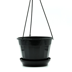 140mm Black or Green Hanging Basket Pot with Hanger and Optional Saucer